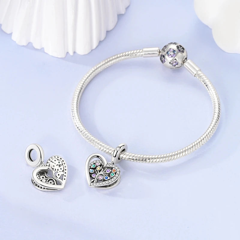 Wunderschöner Charm-Anhänger aus 925er-Sterlingsilber mit grünem Baum des Lebens, passend für DIY-Armband-Halskette. Ein Geschenk der Erlösung, das den Weg führt