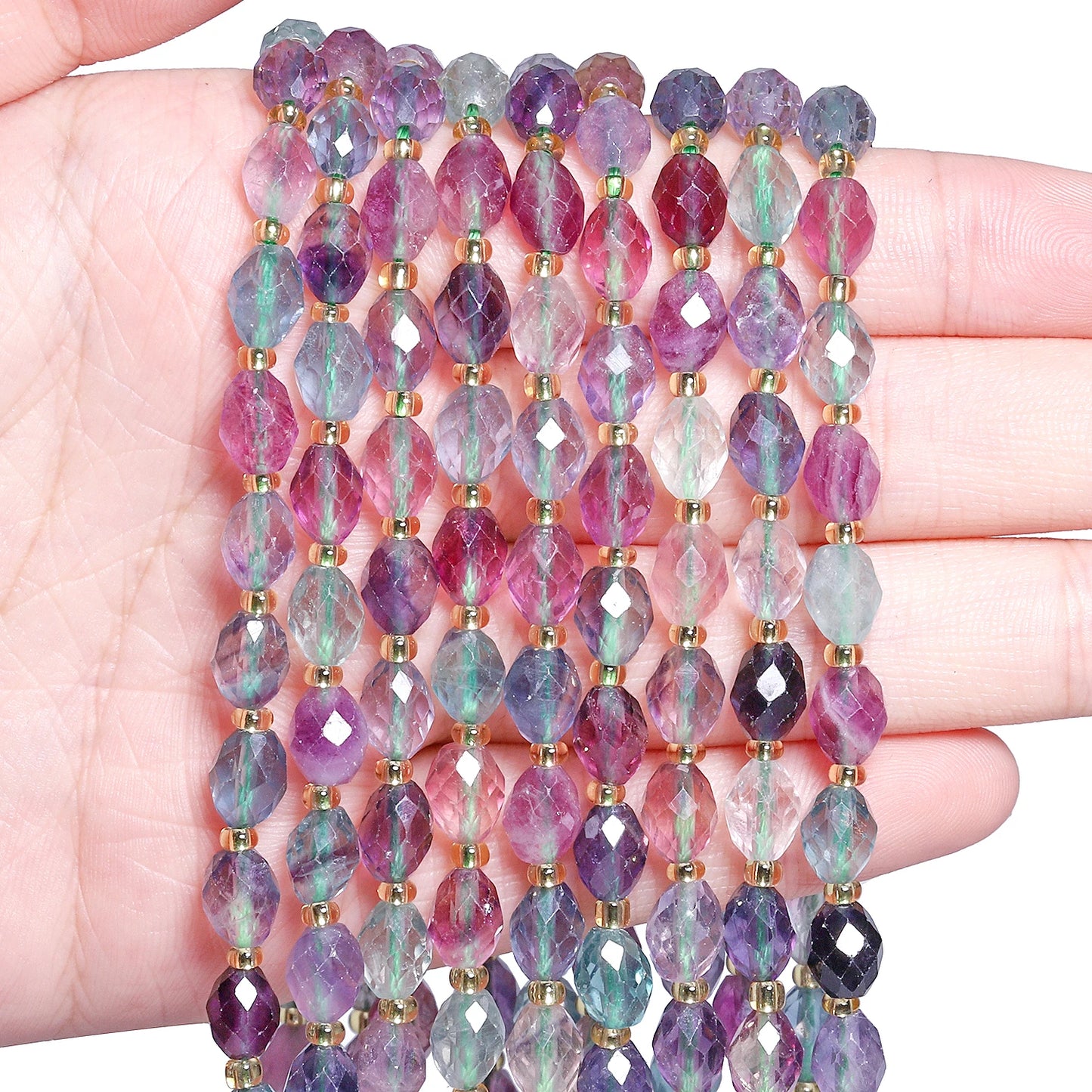 AAA Facettierte natürliche farbige Fluorit-Quarzperlen, 8 x 7 mm, ovale Form, Perlen für Schmuckherstellung, DIY-Perlenzubehör