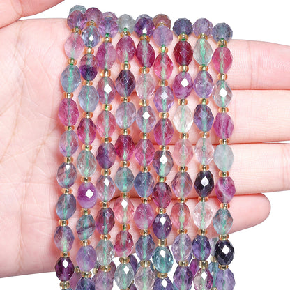 AAA Facettierte natürliche farbige Fluorit-Quarzperlen, 8 x 7 mm, ovale Form, Perlen für Schmuckherstellung, DIY-Perlenzubehör