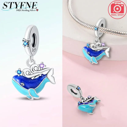 925 Silber DIY Schmuck Zubehör Zirkon Krabbe Wal Big Mouth Fisch Charms Perlen passen Original Armband Schmuckstück