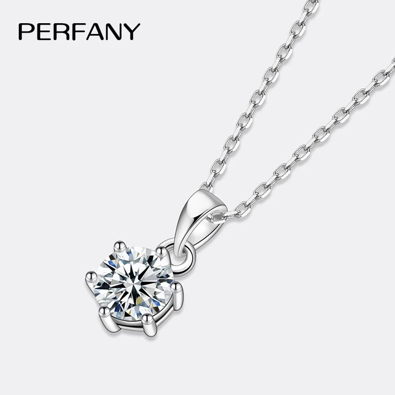 PERFANY 0,5-5CT Moissanit Halskette für Frauen S925 Reines Silber Klassische Sechs Klaue Runde Diamant Anhänger Minimalistischen Hochzeit schmuck