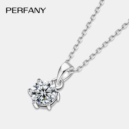 PERFANY 0,5-5CT Moissanit Halskette für Frauen S925 Reines Silber Klassische Sechs Klaue Runde Diamant Anhänger Minimalistischen Hochzeit schmuck