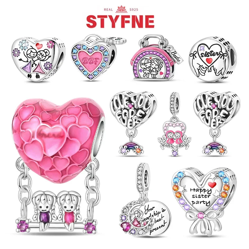 Silber S925 Schwestern Serie Rosa Herz Charme Für Immer Liebe Perlen Fit Original Armband Diy Edlen Schmuck Geschenke für Frauen