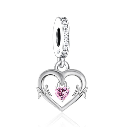 Charm-Anhänger aus 925er-Sterlingsilber mit Oktopusperlen und Stammbaum und Herz, passend für Schlangenarmband, Boutique-Halskette, rosa Anhänger, Geschenk