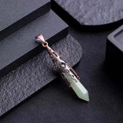 Retro Messing Chakra Halskette sechseckiges Prisma Edelstein Quarz Kristall Stein Heilung Anhänger Halskette für spirituelle Energie Heilung