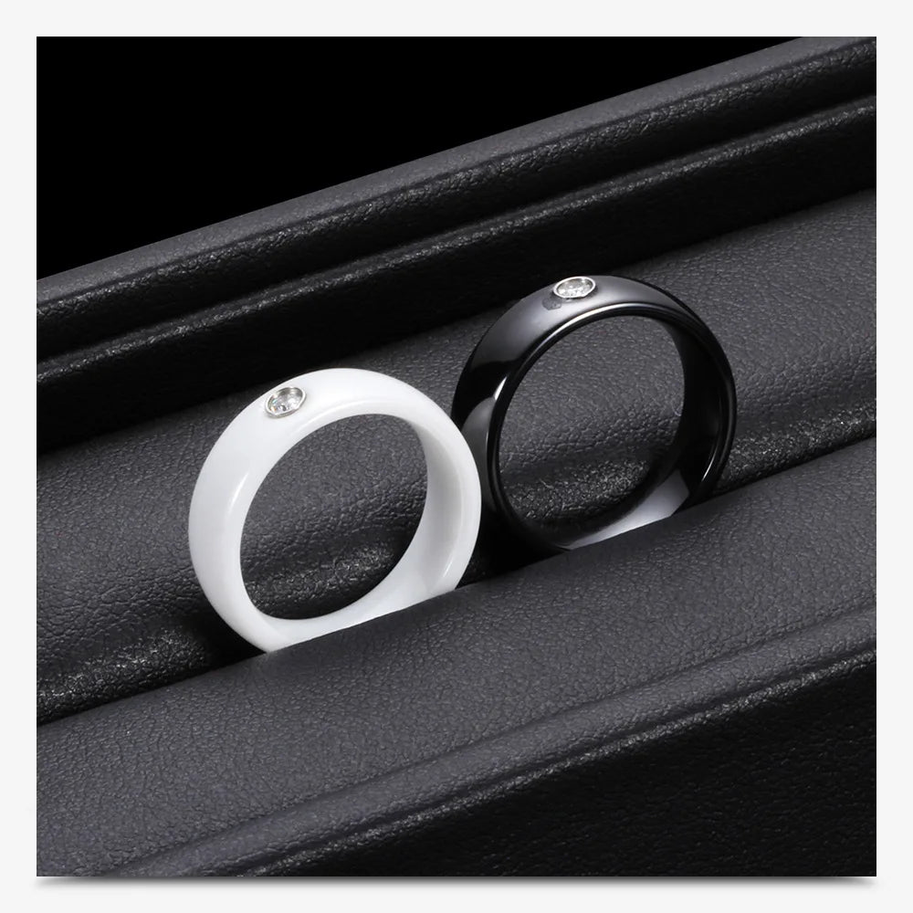 6MM Luxus Zirkon Keramik Ring Für Frauen Finger schmuck Zubehör Schwarz Weiß Farbe UNS Größe 6-9 wasserdicht Anti-fading