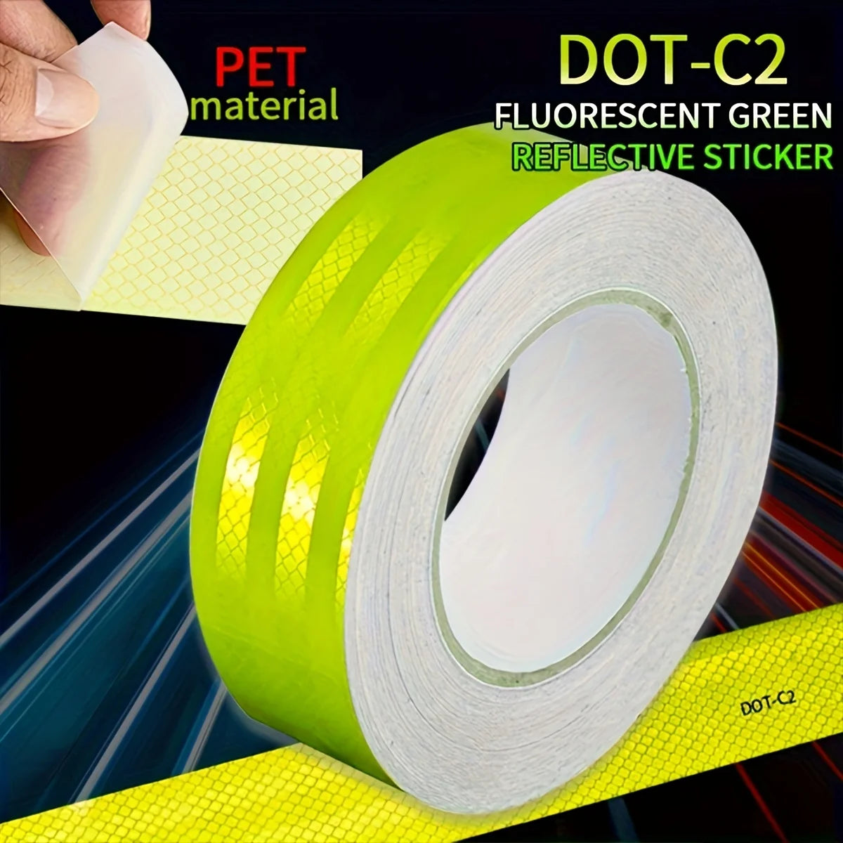 Reflektierendes Klebeband für den Außenbereich, wasserdicht, DOT-C2, lichtbeständig, fluoreszierend grün, reflektierendes Klebeband, stark klebendes Sicherheitswarnband