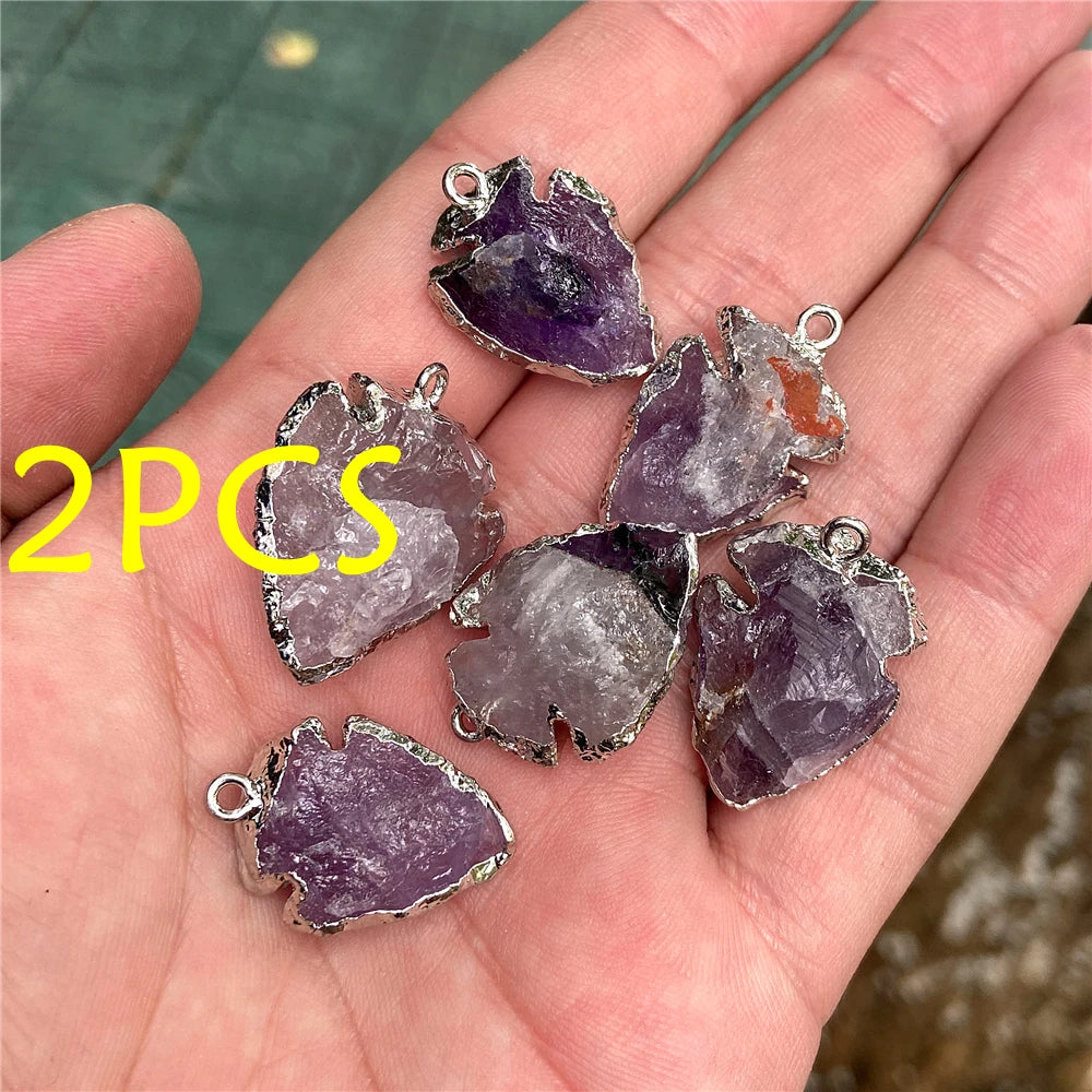 Echte Stein Pfeile Halskette Anhänger Rohkristall Quarz Anhänger Handwerk Amethyst Obsidian Pfeilspitze Energie Glücksbringer Herstellung Diy