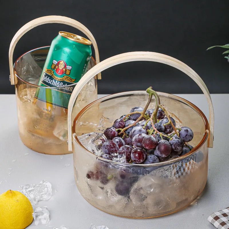 Licht Luxus Obst Korb Tragbare Glas Obst Platte Wohnzimmer Süßigkeiten Salat Schüssel Hause Snack Tablett Obst Wein Barrel Eis Eimer