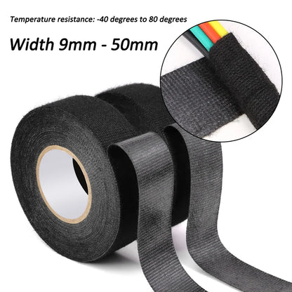 Hitzebeständiges Elektroisolierband 9mm - 50mm Kabelbaum-Isolierband Automotive Schwarzes Stoffband Geräuschdämpfendes Klebeband