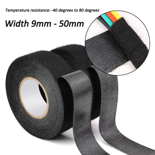 Hitzebeständiges Elektroisolierband 9mm - 50mm Kabelbaum-Isolierband Automotive Schwarzes Stoffband Geräuschdämpfendes Klebeband