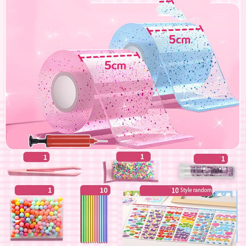 DIY Blasen-Blasen Nano-Klebeband Komplettset aus PET-Nano-Kleber Knetbares Musik-Doppelseitiges Klebeband Entspannungsspielzeug Aufkleber Geschenk