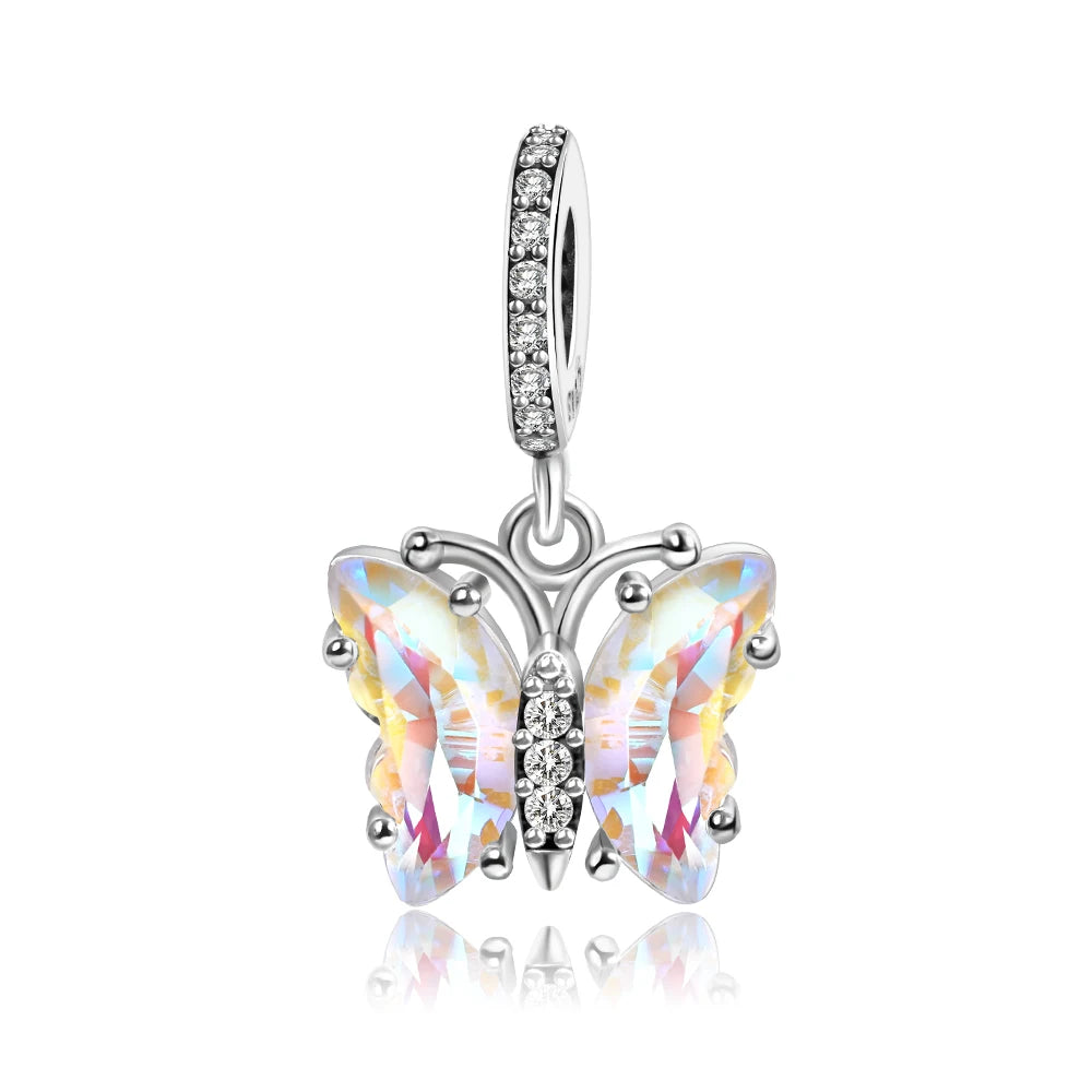 Grüner Schildkröten-Anhänger aus 925er-Sterlingsilber und blauer Schmetterling, baumelnder Charm, passend für Schlangenarmband, Boutique-Halskette, exquisite Geschenke
