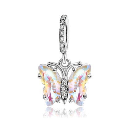 Grüner Schildkröten-Anhänger aus 925er-Sterlingsilber und blauer Schmetterling, baumelnder Charm, passend für Schlangenarmband, Boutique-Halskette, exquisite Geschenke
