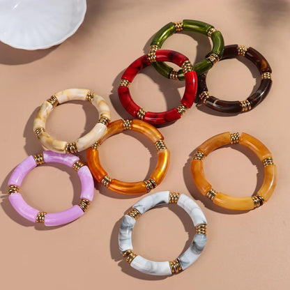 Vintage Chunky Bamboo Elbow Acrylic Bracelets for Women Men Rock Punk Stretch Large Curved Tube Stacking Bangle Couple Jewelry Gifts