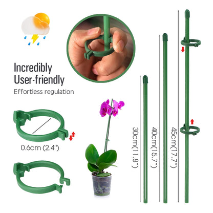 Pflanzenstützpfähle mit Clips, verstellbare Garten-Einzelstangen mit Ringen für Zimmer- und Außenpflanzen, Blumen, Tomaten