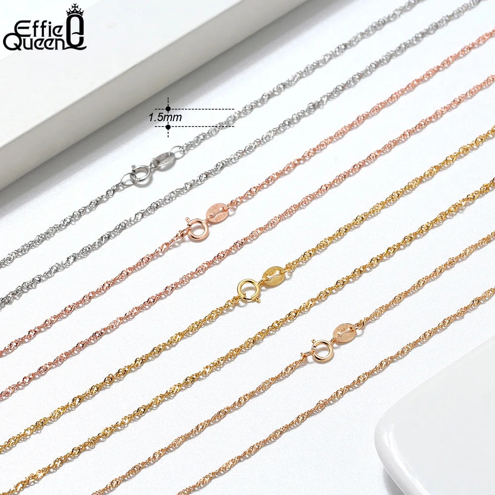 Effie Queen 100% 925 Sterling Silber Basis-Kettenhalsketten Box/Schlangen-/Chopin-/Figaro-Kette mit Perlen 40-60cm Unisex DIY Alltagskleidung