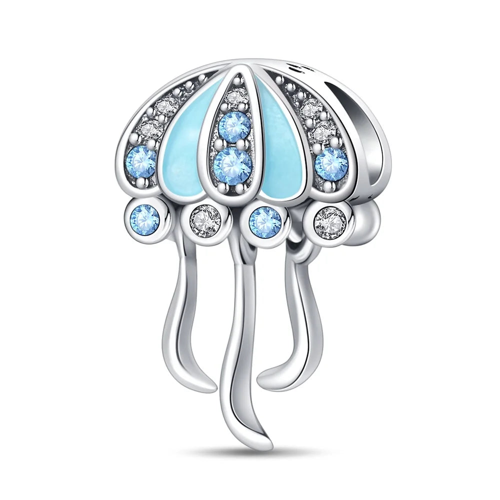 Ocean Series 925er Sterlingsilber, Wal, Schildkröte, kleiner Fisch, Qualle, Delfin, blauer Charm, passend für DIY-Armband, Halskette, Party-Schmuck