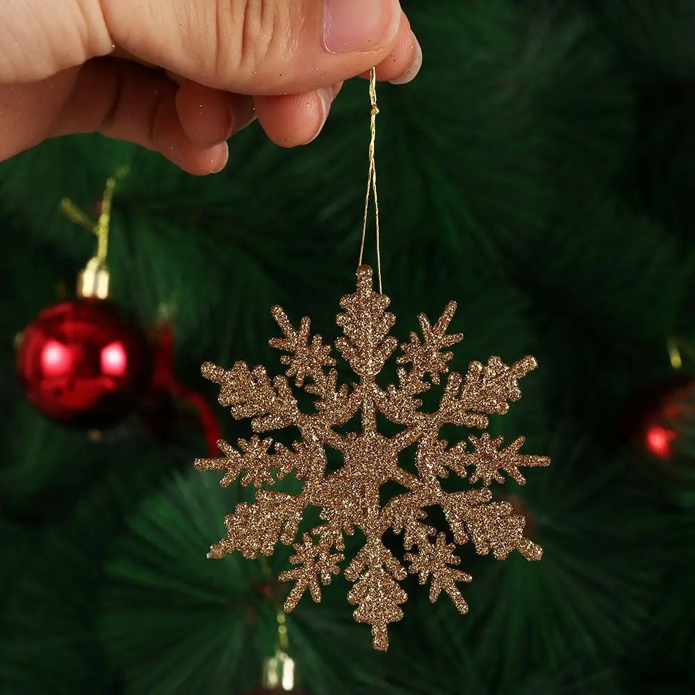 12pcs 7.5cm Gold Powder Snowflakes for Christmas, Charming White Christmas Tree Decor, Christmas Celebration Holiday Christmas Ornaments, Home Decor