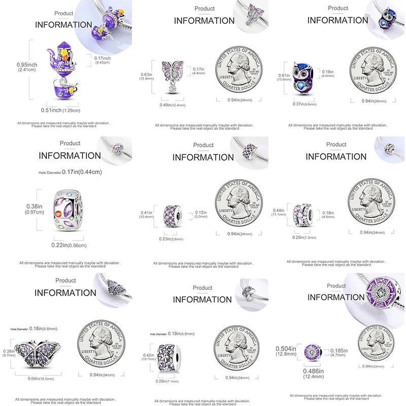 Sicherheitsketten aus 925er-Sterlingsilber, violette Serie, Schmetterling, Widder, Zwillinge, passend für Original-Armbänder, DIY-Schmuckherstellung, Geschenk für Frauen