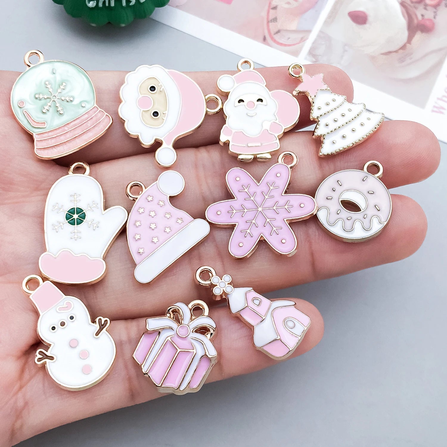 5/20 Stück Legierung Emaille Pulver weiß Weihnachten Anhänger Schmuck machen DIY Schlüsselanhänger Ohrringe Charms für Schmuck Armbänder Halskette