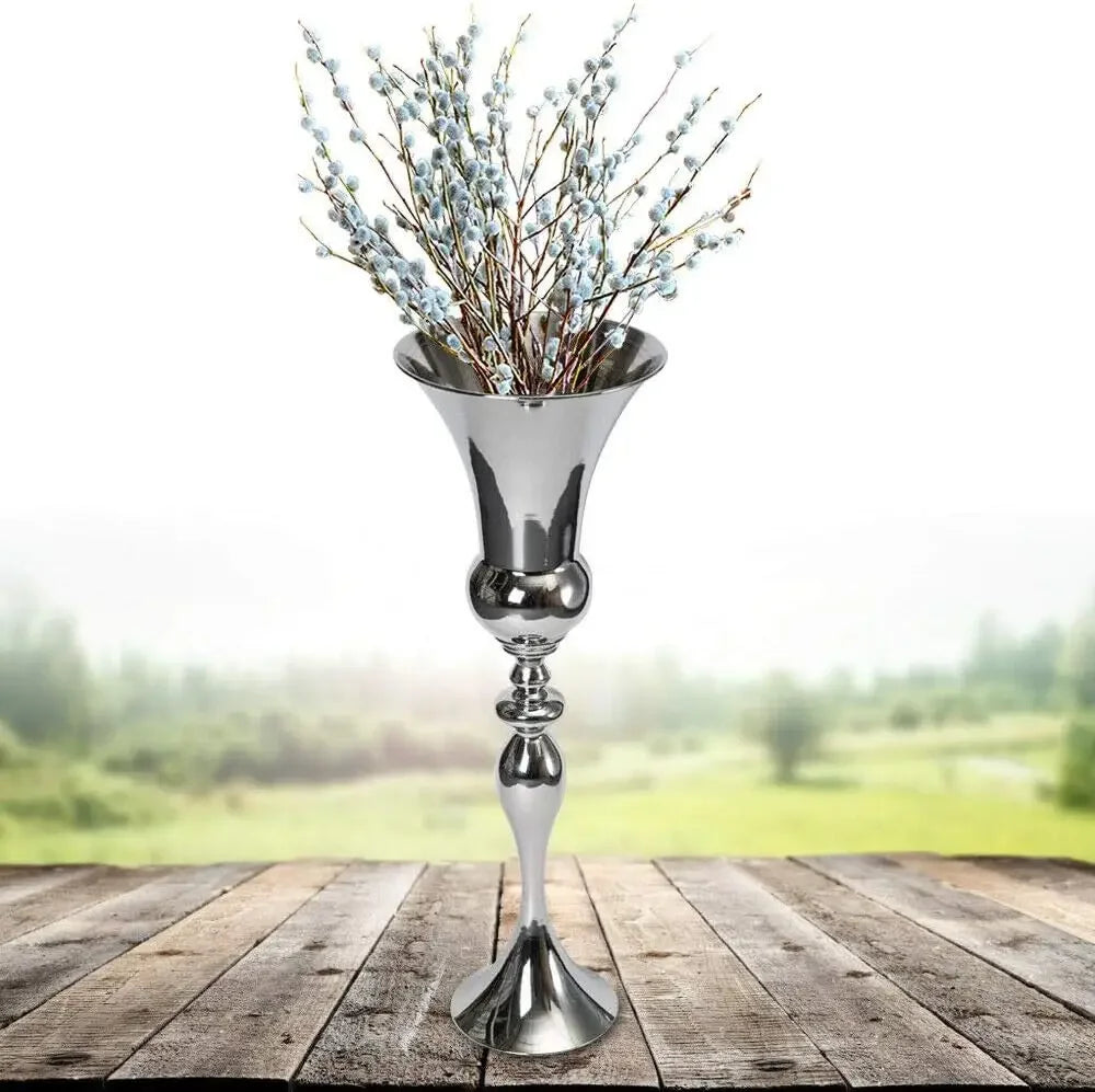 74cm Moderne Bodenvase, Großer Metall-Arrangementbehälter Blumentopf Silber für Büro, Wohnzimmer, Hochzeit, Verlobung, Dekoration