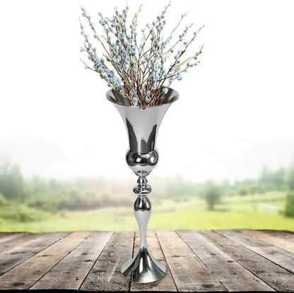 74cm Moderne Bodenvase, Großer Metall-Arrangementbehälter Blumentopf Silber für Büro, Wohnzimmer, Hochzeit, Verlobung, Dekoration