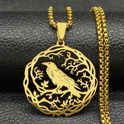 Hohle Krähe Rabe Vögel Anhänger Halskette Frauen Männer Edelstahl Schwarz Farbe Liebe Blume des Lebens Ritter Kette Schmuck Geschenke