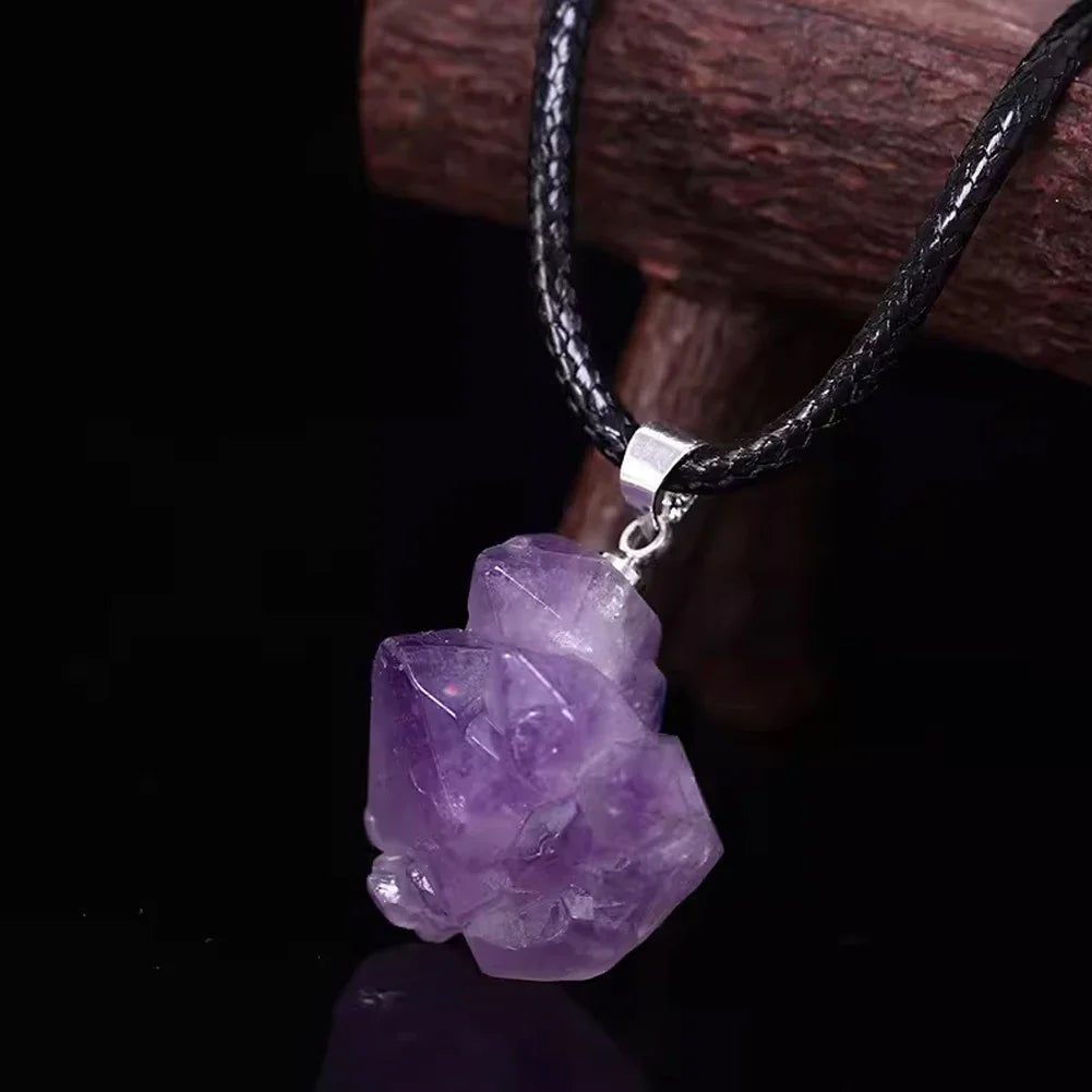 Natürliche Amethyst Stein Halskette Kristall Reiki Heilung Edelstein Anhänger Quarz für Männer Frauen Charms Minerals chmuck DIY Geschenk