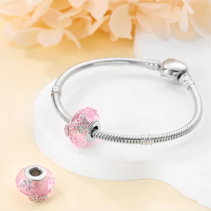 Sakura-Glas-Charm-Anhänger aus 925er-Sterlingsilber mit Zirkonia, passend für DIY-Armbänder, Halsketten, Geschenk für Sie, Colgante Plata