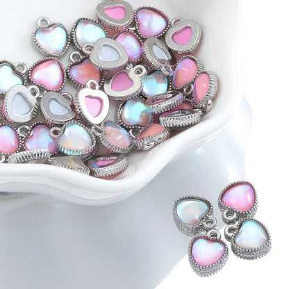 10 Stück AB Farbe Herz Glasperlen Anhänger mit antikem Silberrahmen für DIY Valentinstag Ohrring Halskette Schmuck