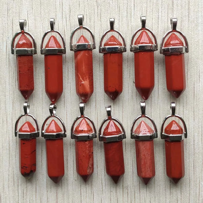 Schneller Versand Naturstein Quarz Aventurin Lapis Kristall sechseckige Säule Anhänger für Schmuck Zubehör 12 Stück Großhandel