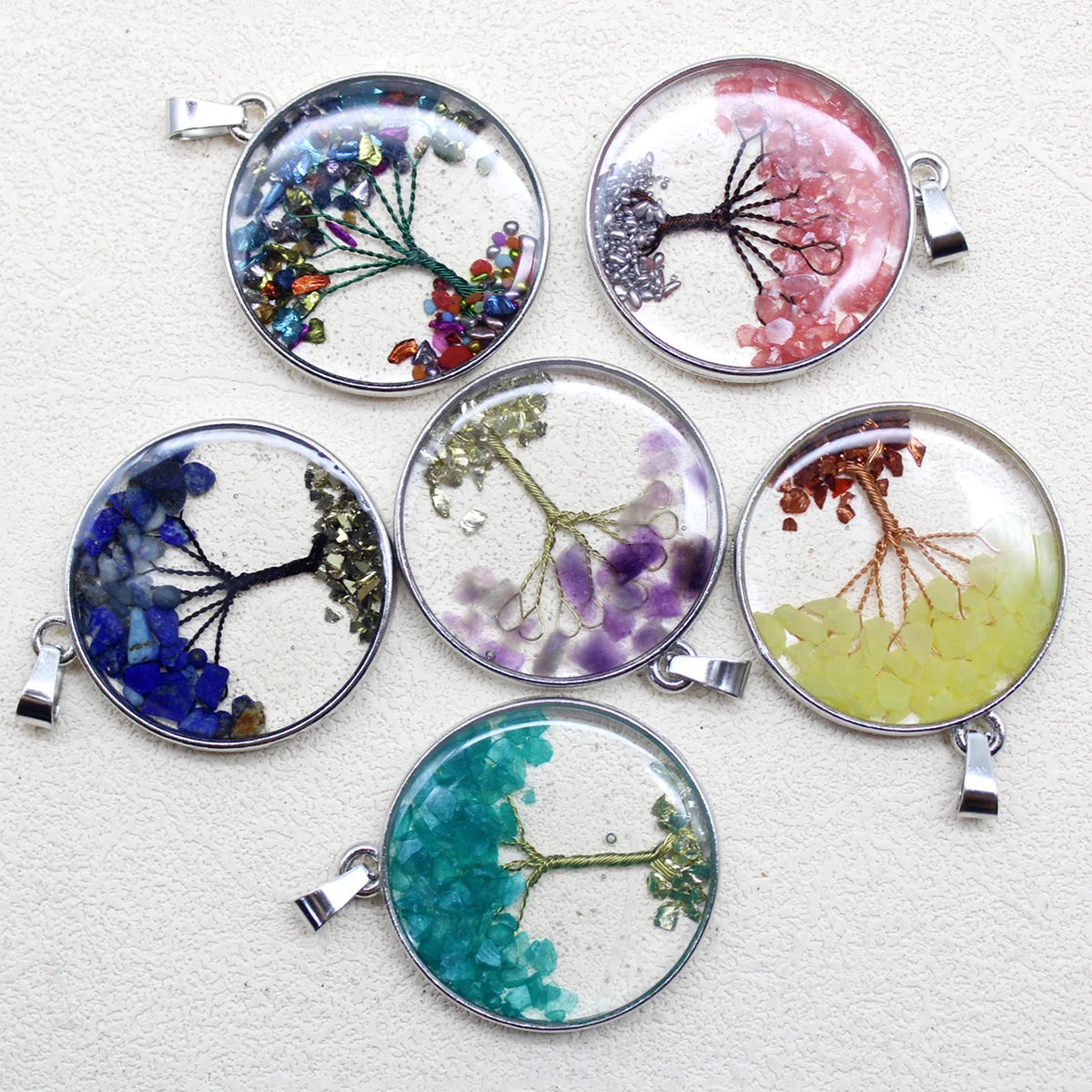12 Stück Mix Stein Amethyst Lapislazuli Kristall Herz Lebensbaum Anhänger für DIY Herstellung Naturstein Halskette Ohrring Zubehör