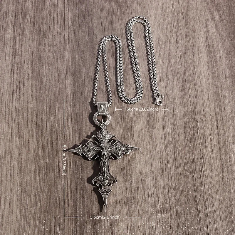 Vintage Gothic Totenkopf Jesus Kreuz Anhänger Halskette Katholischer Schmuck für Männer Punk Religiöse Amulett Halskette