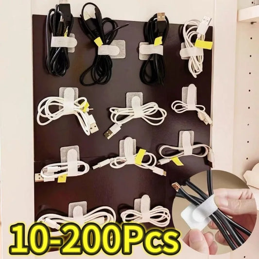 10–200 Stück wiederverwendbarer Kabel-Organizer für Schreibtisch, Drahtwickler, Kabelbinder-Organizer, selbstklebende Kabel-Seilhalter, Kordelschutzgurte