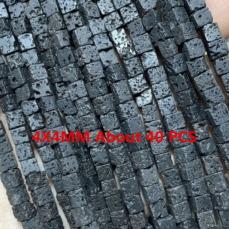 Natürliche Stein Schwarz Vulkanischen Lava Zylinder Räder Quadrat Runde Form Spacer Perlen Für Schmuck Machen Diy Armband Zubehör