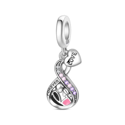 Romantische Schleifenperlen aus 925er-Sterlingsilber und herzförmiger, unendlicher baumelnder Charm, passend für Armbänder, schöne Schmuck-Accessoires, Geschenke