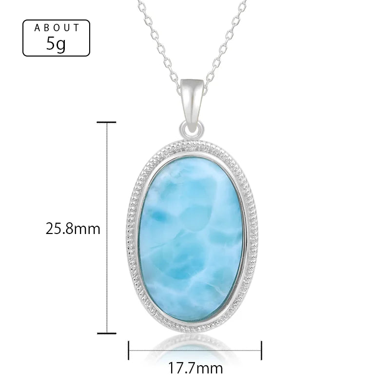 925 Sterling Silber Schmuck Geschenke Klassische Anhänger Halskette Natürliche Edel Larimar Retro Frau Oval Charme Rhodium Überzogene Gold