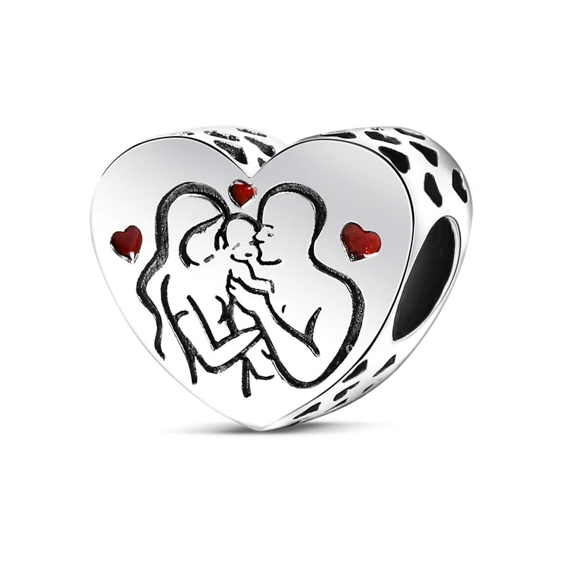 Bezaubernde herzförmige Perlen aus 925er-Sterlingsilber, Familie, Liebe, Tier, Fußabdruck, Charm-Armband, Halskette, passend für Frauen, DIY-Urlaubsgeschenke