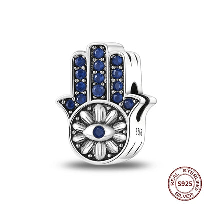 Teufelsaugen-Charm aus 925er Silber, Original-Hand der Fatima, blauer Zirkon, Kreuz, blaue Augen, passend für Armbänder, DIY-Herstellung von Schmuck, Geschenk