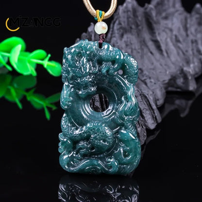 Natürlicher Jadeit, blaues Wasser, neun Drachen, Wächter-Anhänger, exquisite Eistyp-Jadeit-Halskette, festliches Geschenk für Männer und Frauen