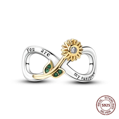 Gelber Sonnenblumen-Charm aus 925er Silber, Original-Zirkon, Kolibri, Einhorn-Charms, passend für Armbänder, DIY-Schmuck für Frauen, Hochzeitsgeschenk