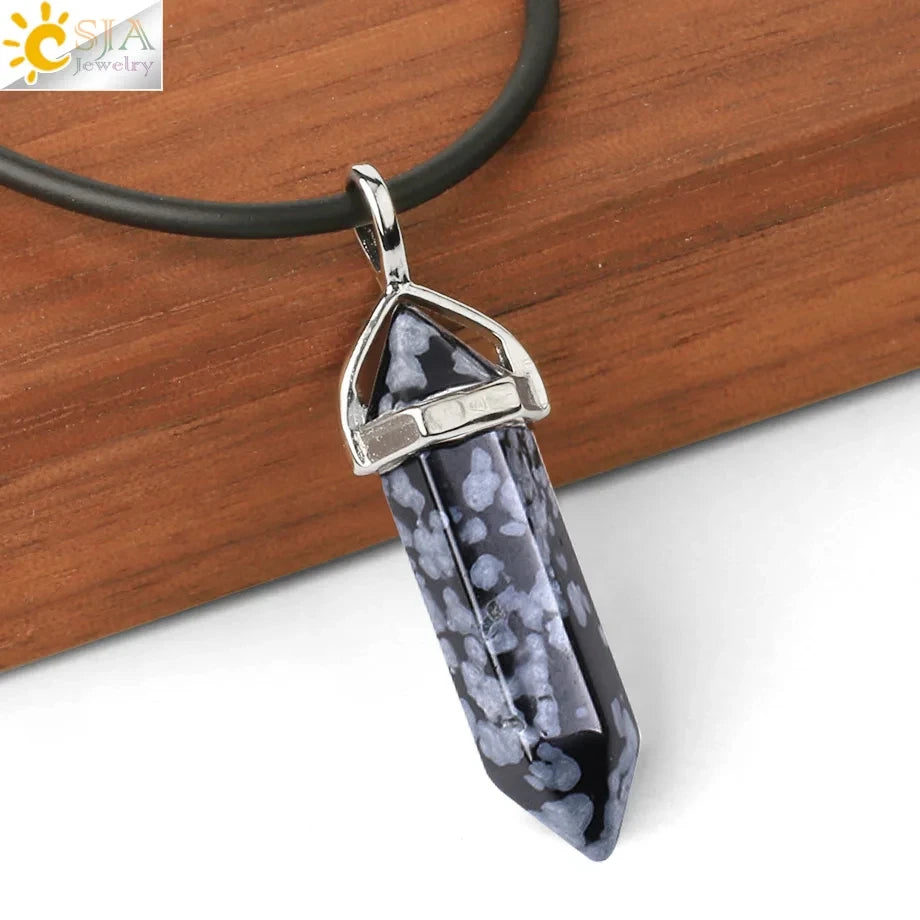 CSJA Sechseckige Kugel Kristall Halsketten Natürlicher Edelstein Quarz Halskette Anhänger Chakra Amethysten Rosa Quarz Lapislazuli G957