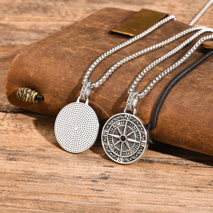 Vnox Vintage Compass Pendant Necklaces for Men and Boys, Stainless Steel Coin Necklace, Rock Hiphop Collar, Graduation Gid Gift