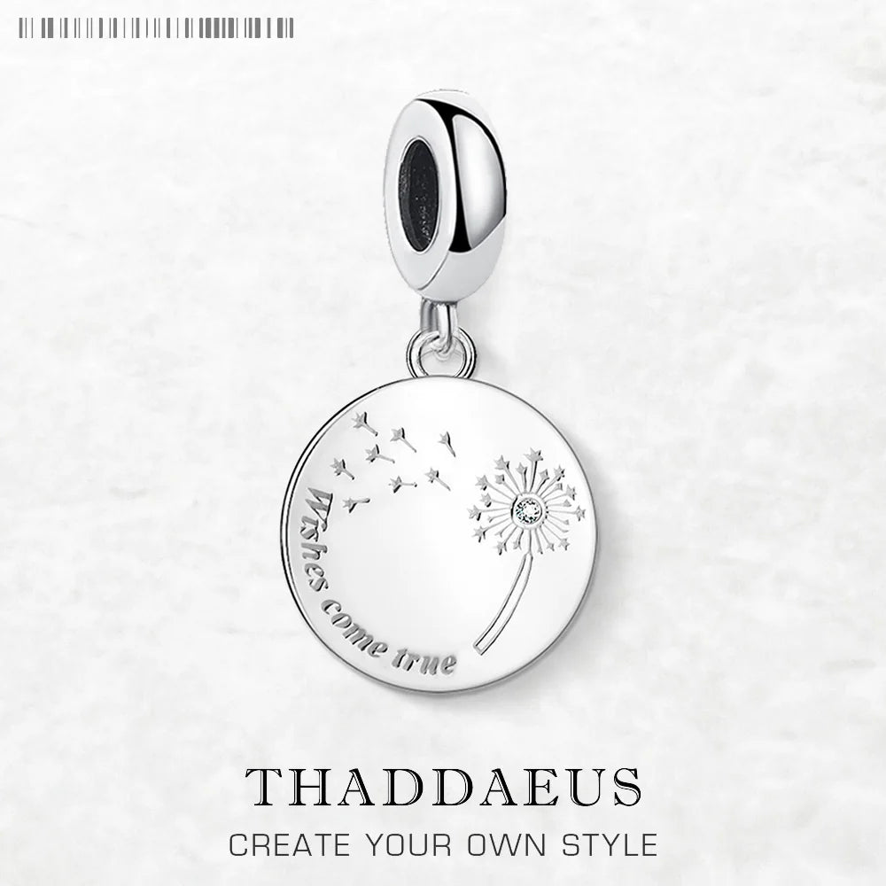 Löwenzahn wünscht sich wahr. Anhänger mit baumelndem Anhänger für Damen, edler Schmuck, trendiges Geschenk aus echtem 925er-Sterlingsilber