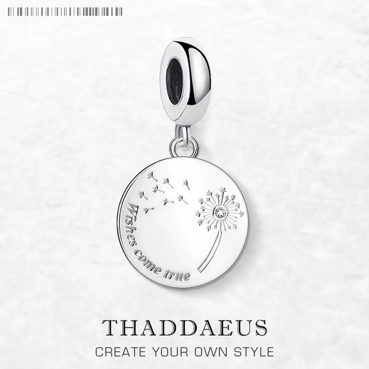 Löwenzahn wünscht sich wahr. Anhänger mit baumelndem Anhänger für Damen, edler Schmuck, trendiges Geschenk aus echtem 925er-Sterlingsilber