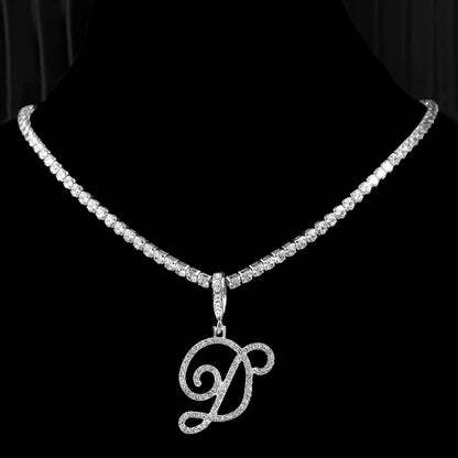 Neue Kursive Buchstaben Kubische Zirkonia Kette Initialen Namenskette Hip-Hop Schmuck Gold Silber Farbe CZ 26 Alphabet Anhänger Halsketten