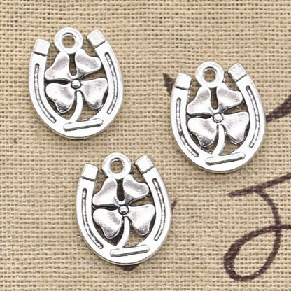 12 Stück Charms Hufeisen Glücksklee 18x15mm Antikherstellung Anhänger passend, Vintage tibetische Bronze Silber Farbe, DIY handgefertigter Schmuck