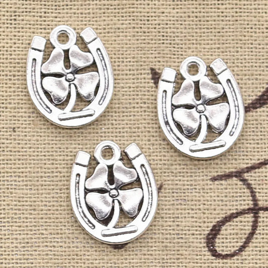 12 Stück Charms Hufeisen Glücksklee 18x15mm Antikherstellung Anhänger passend, Vintage tibetische Bronze Silber Farbe, DIY handgefertigter Schmuck