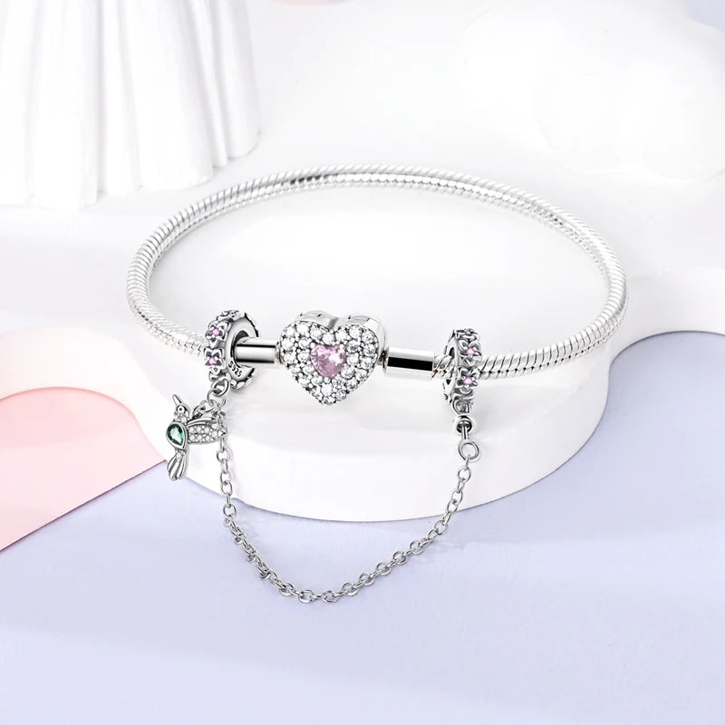Silberverschluss, 925er-Sterlingsilber, CZ-Pflaster-Clip-Charms, Gänseblümchen-Perlen, Stopper, Sicherheitskette, passend für Original-Armreif, Schmuck-Clip